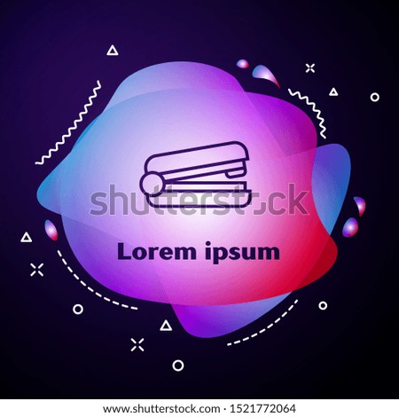 Purple line Office stapler icon isolated on dark blue background. Stapler, staple, paper, cardboard, office equipment. Abstract banner with liquid shapes. Vector Illustration