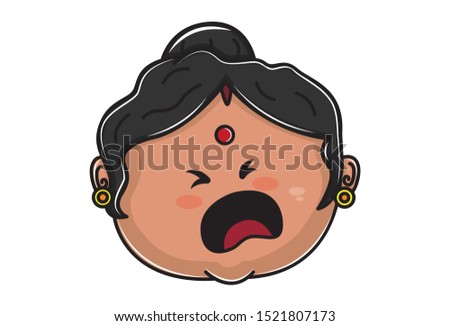 Vector cartoon illustration of Indian aunty sad face. Isolated on white background. 
