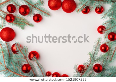 Christmas mock up with pine branches on white background, copy space, flatlay