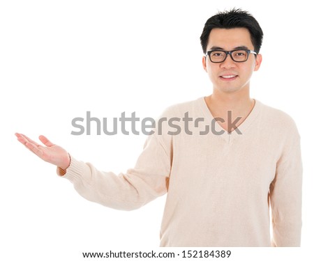Front view headshot Asian male in casual wear standing isolated on white background. Asian male model.