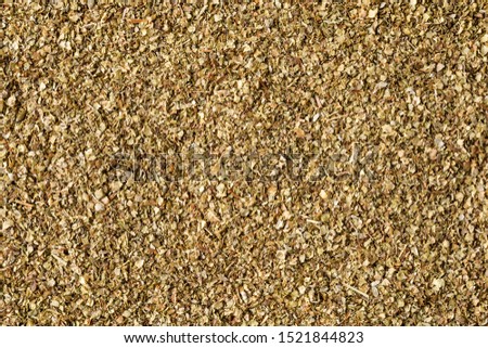 Dried marjoram texture. Background with copyspace. Close up. Top view