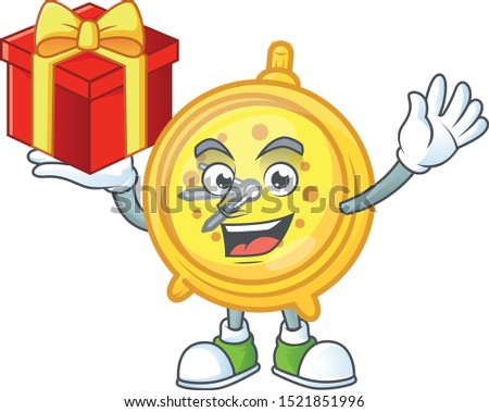 Bring gift alarm clock character on white background
