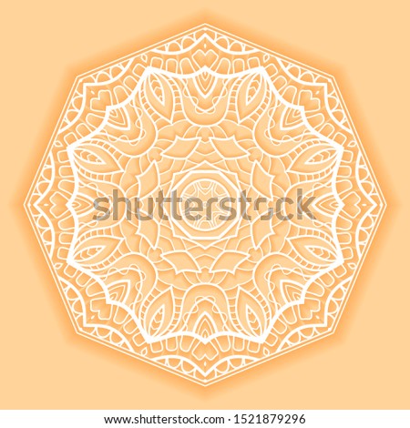 Mandala isolated design element, geometric line pattern. Stylized floral round ornament. Doodle art for textile fabric or paper print. Lace background. Hand drawn vector illustration