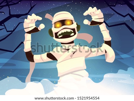 creepy mummy in halloween scene vector illustration design