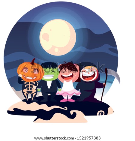 costumed children design, Halloween holiday horror scary celebration autumn dark and party theme Vector illustration