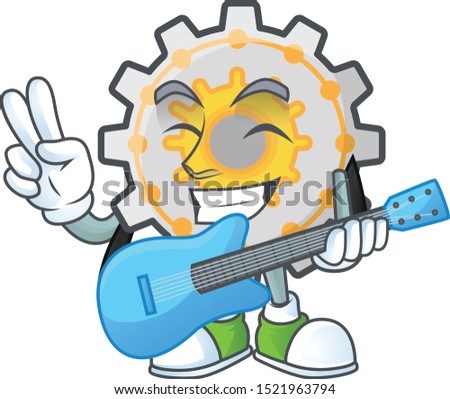 With guitar gear shape circle with cartoon character