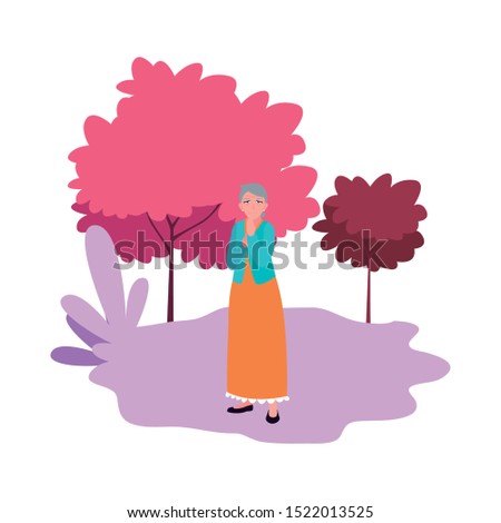 happy grandparents day - grandmother in outdoor vector illustration