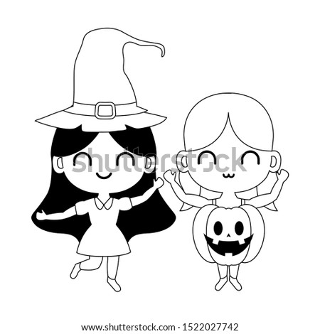 silhouette of children disguised on white background vector illustration design