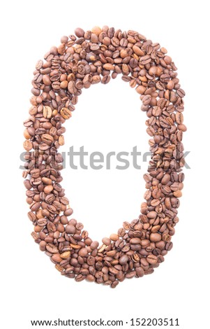 number 0 from coffee beans isolated on white background