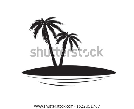 Palm. Silhouettes of two palm trees on an islet. Vector illustration isolated on white background.
