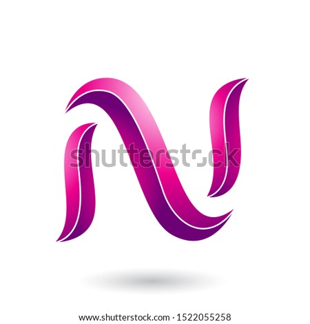 Illustration of Magenta Striped Snake Shaped Letter N isolated on a White Background