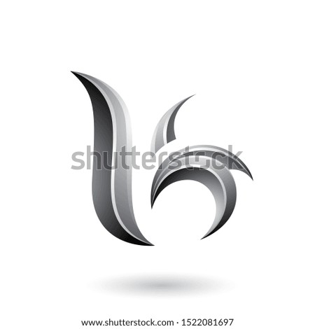Illustration of Grey Glossy Leaf Shaped Letter B or K isolated on a White Background