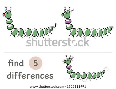 find the differences. green caterpillar. logical game for children
