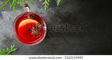 mulled wine, fragrant drink and festive mood atmosphere - concept New Year, Christmas. food background. copy space