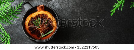 mulled wine, fragrant drink and festive mood atmosphere - concept New Year, Christmas. food background. copy space