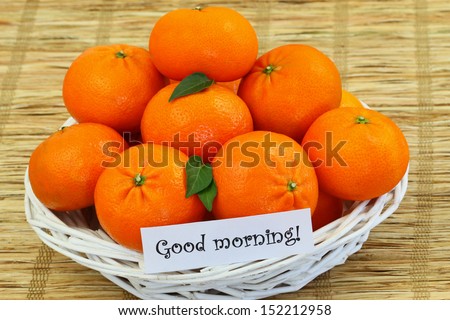Good morning card with wicker basket full of mandarines 