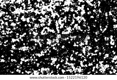Small uneven spots and particles of debris. Dark grunge texture vector. Distressed overlay texture. Dark worn textured effect. Vector Illustration. Black isolated on white. EPS10.