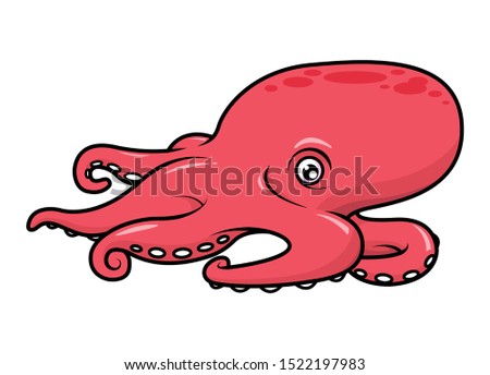 Cute squid cartoon isolated on white background. Octopus cartoon, mascot, vector illustration.