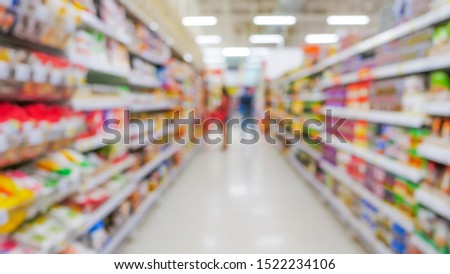 Abstract blurred background, People shopping goods  on shelves between corridor in super market