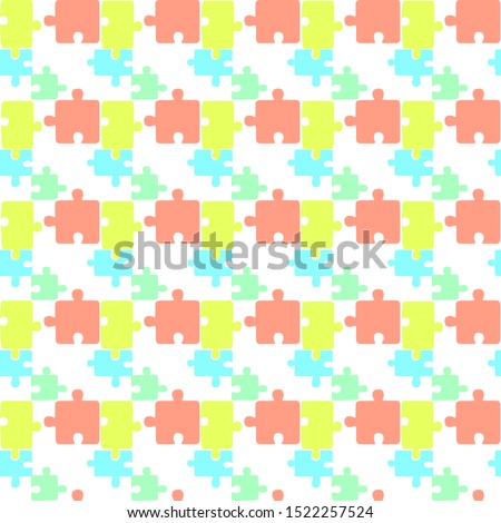 Colorful seamless puzzle pattern. Creative vector pattern with puzzle in abstract modern simple style. Pastel light. Puzzle print for textile, fabric, web banner, package, wrapping paper, backdrop