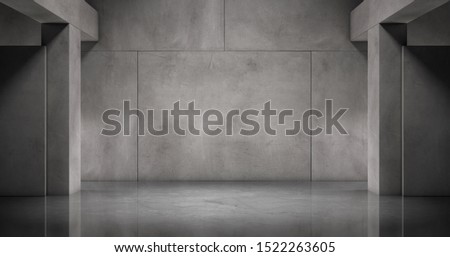 Modern Concrete Wall with Marble Floor and Pillars Background Empty Room Royalty-Free Stock Photo #1522263605