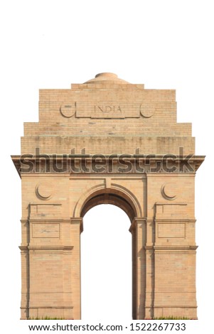 The India Gate isolated on white background. It is a war memorial also known as All India War Memorial in Delhi. Royalty-Free Stock Photo #1522267733