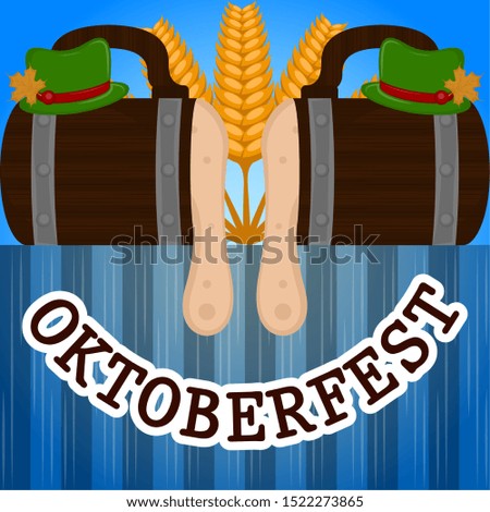 Oktoberfest poster with a beer wooden mugs , hats and wheats - Vector illustration
