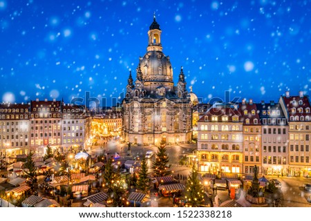 Traditional German Christmas market in front of the Dresden Frauenkirche at the Neumarkt, Saxony, Germany Royalty-Free Stock Photo #1522338218