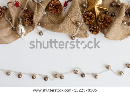 Christmas Ornament and Pinecone Collage Background 