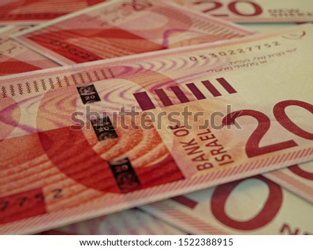 ILS. Israeli new shekels. Money of Israel..Business background. Closeup photo. 