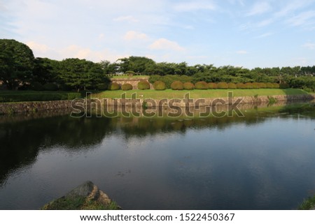 Landscape of a park pond in Hakodate, Japan