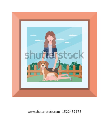 young woman with cute dog in picture vector illustration design