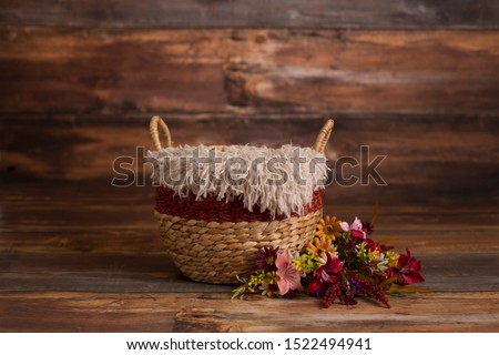Newborn Digital Background Fall Wood Basket Royalty-Free Stock Photo #1522494941