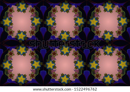 Raster floral print in brown, pink and black colors. Watercolor seamless pattern on striped background.