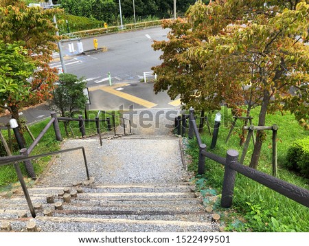 Stairways with the road and autumn trees background