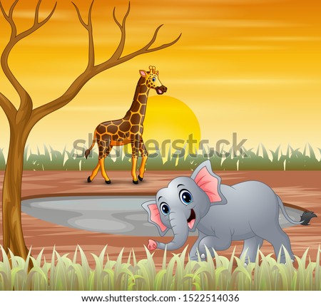 Animals cartoon playing  on the dry land