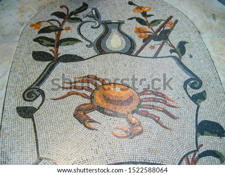 Beautiful ancient mosaic zodiac sign cancer                               