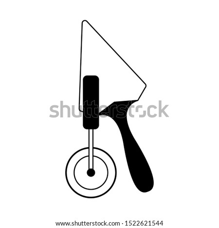 pizza cutter and server over white background, vector illustration