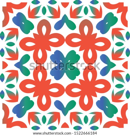 Ethnic ceramic tile in mexican talavera. Vector seamless pattern elements. Hand drawn design. Red vintage ornament for surface texture, towels, pillows, wallpaper, print, web background.