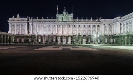 Night view of Royal Palace at Madrid, Spain, official residence of the Spanish royal family.