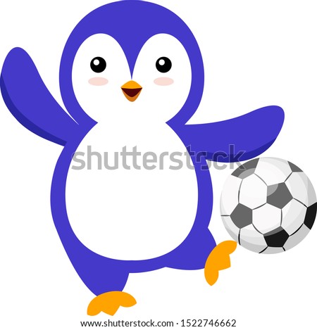 Penguin with football, illustration, vector on white background.