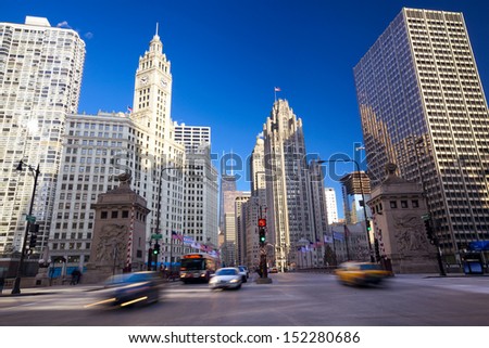 Michigan Avenue Bridge and Magnificent Mile in Chicago, IL, USA Royalty-Free Stock Photo #152280686
