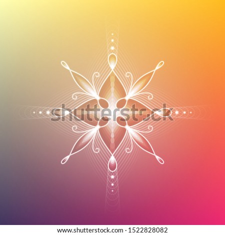Minimal gradient background; Sacred geometry design; Decorative shiny flower; Energy and vibration of calm; Mindfulness and zen; Vector illustration.