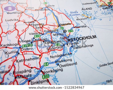 Stockholm on a road map of Europe
