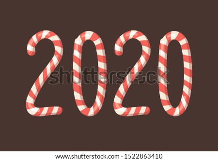 Cartoon vector illustration Christmas Candy Cane. Hand drawn font. Actual Creative Holidays sweet alphabet and numbers 2020