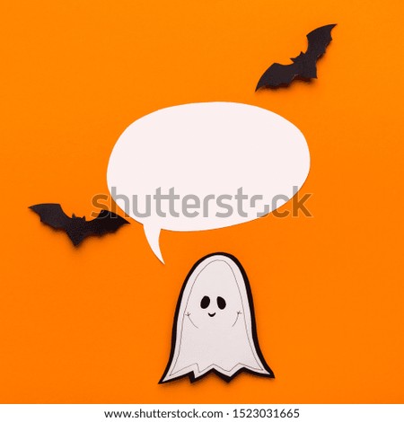 Halloween advertisement banner with ghost and speech bubble for text, copy space
