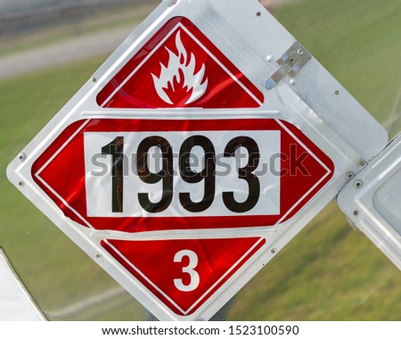 UN1993 Flammable Liquid Hazmat placard.  Used on tanker trailers to communicate a flammable hazard to emergency responders.