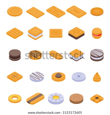 Cookie icons set. Isometric set of cookie vector icons for web design isolated on white background