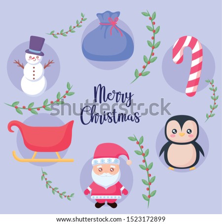 bundle of merry christmas with set icons vector illustration design