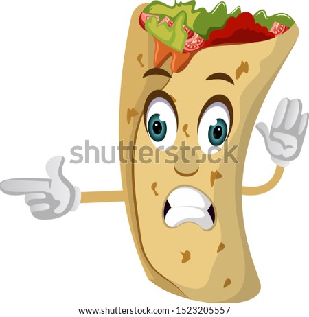 Burrito showing with hand, illustration, vector on white background.